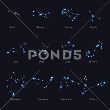 Zodiac Constellations Set. Space and Stars. Vector Stock Illustration
