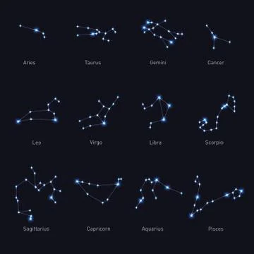 Zodiac Constellations Set. Space and Stars. Vector Stock Illustration