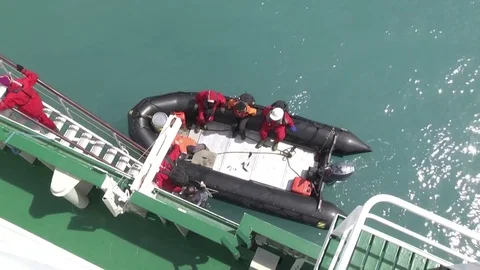 Zodiac disembarkation, Antarctica Stock Footage 83800537