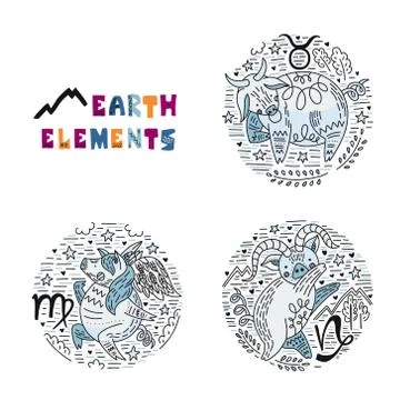 Zodiac Earth Elements Set Stock Illustration