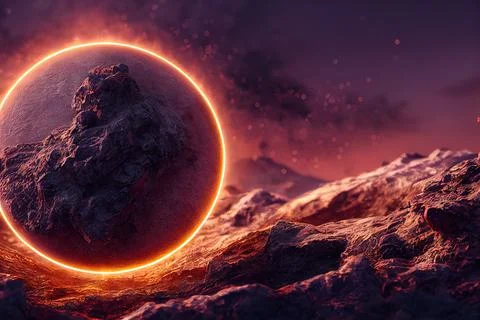 Zodiac Eclipse in Hellish Landscape Stock Illustration
