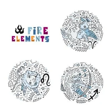 Zodiac Fire Elements Set Stock Illustration
