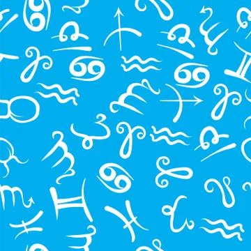 Zodiac Icon Seamless Pattern Isolated on Blue Background. Astrological Symbols Stockillustratie