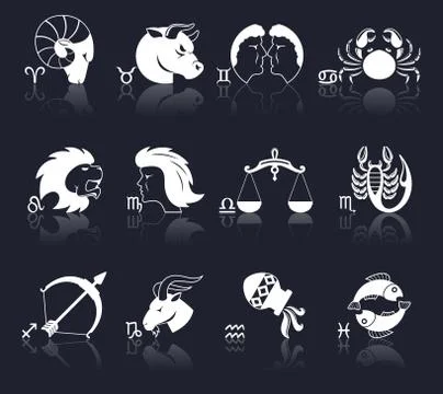 Zodiac Icons White Stock Illustration