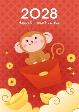 Zodiac monkey with big red envelope Stock Illustration