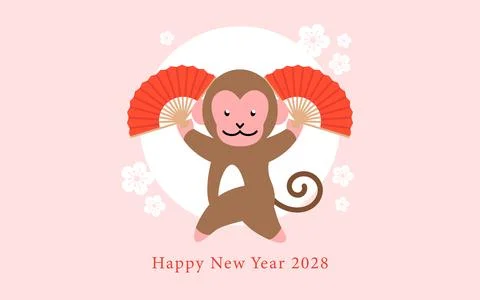 Zodiac monkey with fan Stock-Illustration