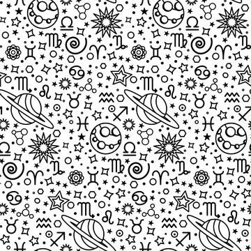 Zodiac Seamless Pattern Liner Minimalist Style Stock Illustration