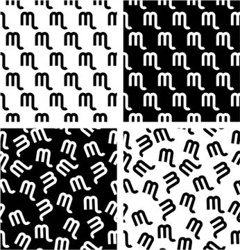 Zodiac Sign Scorpio Aligned &amp; Random Seamless Pattern Set Stock Illustration