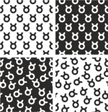 Zodiac Sign Taurus Aligned &amp; Random Seamless Pattern Set Stock Illustration
