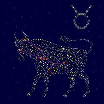Zodiac sign Taurus over starry sky Stock Illustration