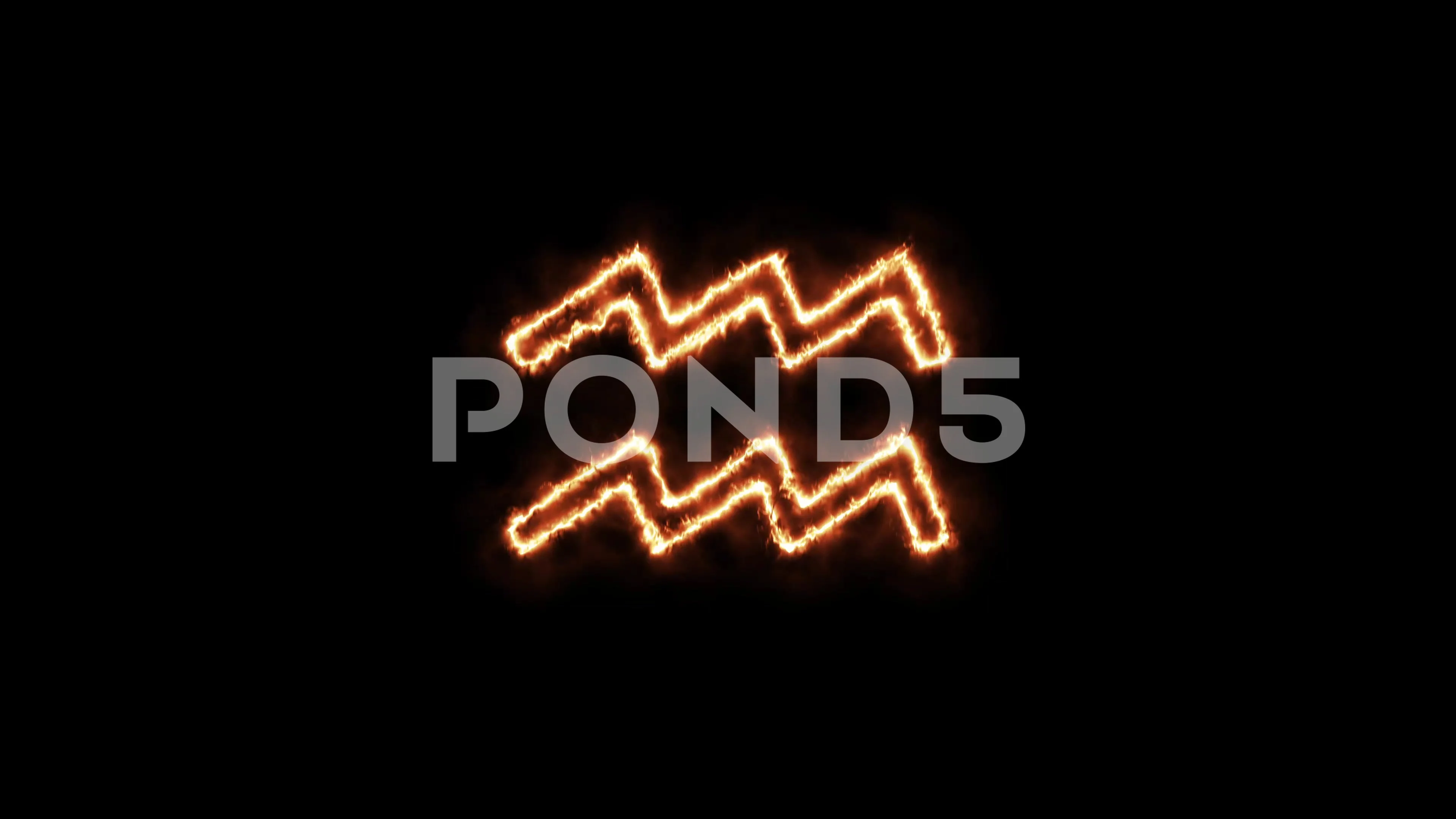 Zodiac signs Aquarius on fire. Animation on a black background letters 4K video