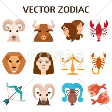 Zodiac signs colorful silhouettes horoscope astrology set vector illustration Stock Illustration