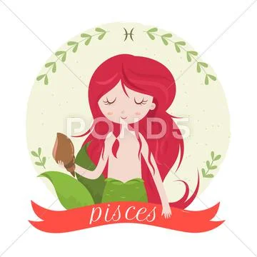Zodiac signs Pisces. Vector illustration of the girl Stock Illustration