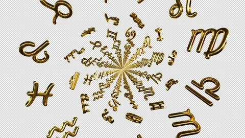 Zodiac signs rotation - 3d render looped with alpha channel. Video stock 167538950