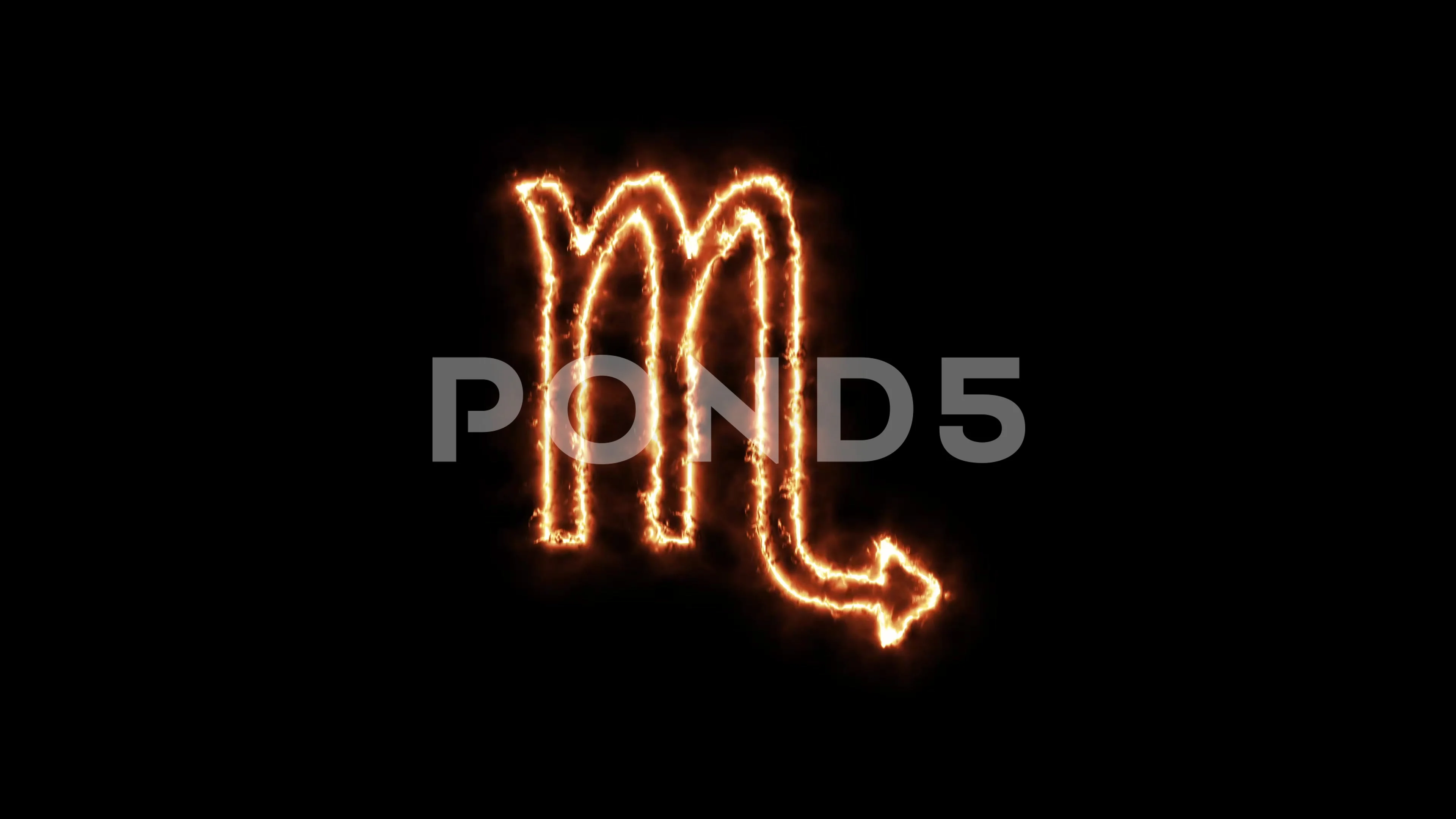 Zodiac signs Scorpio on fire. Animation on a black background letters 4K video