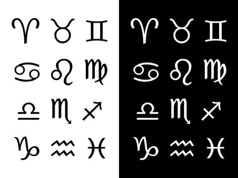 Zodiac Signs Vector Icon Set Black and White Astrological Symbols Stock Illustration