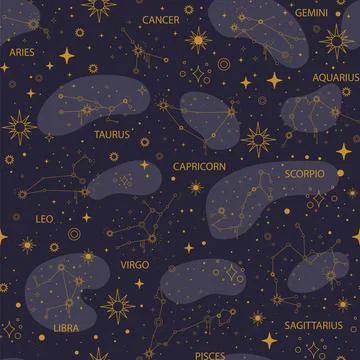 Zodiac star constellations seamless pattern vector Illustrazione stock