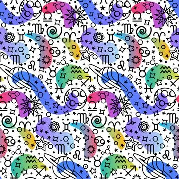 Zodiac Symbols Liner Seamless Pattern Stock Illustration