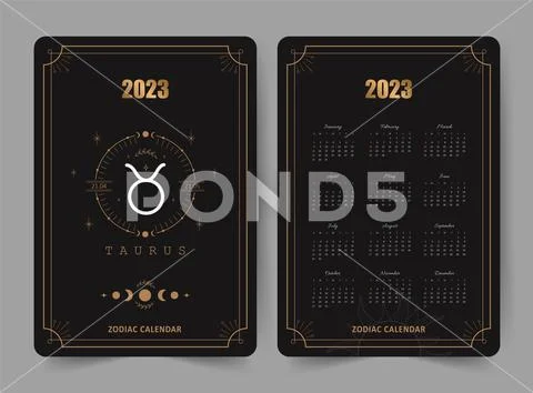 Zodiac taurus calendar 2023. Pocket size. Front and back sides