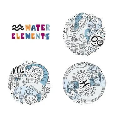 Zodiac Water Elements Set Stock Illustration