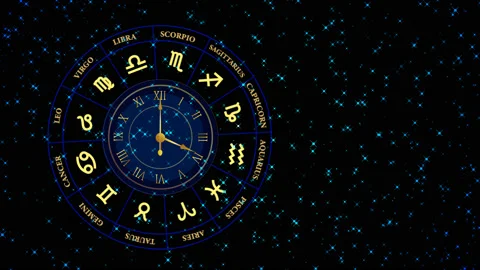 Zodiacal rotating circle, Classic Clock on the black background. Stock Footage 145085040
