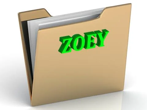 ZOEY- bright green letters on gold paperwork folder on a white background Stock Illustration