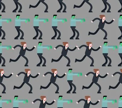 Zombi running after guy pattern seamless. Zombie is chasing man background. G Illustrazione stock