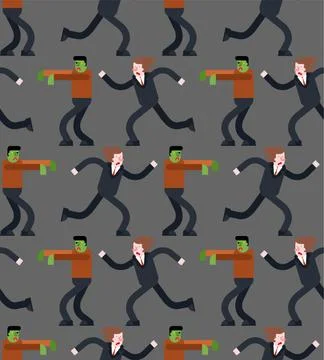 Zombi running after guy pattern seamless. Zombie is chasing man background. G Stock Illustration