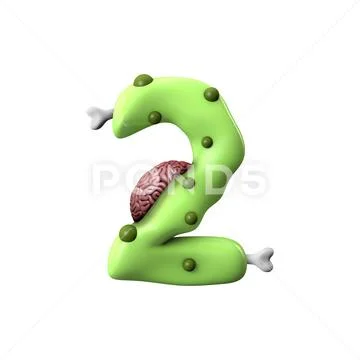 zombie alphabet letter C. Halloween font. 3D Rendering Stock Photo