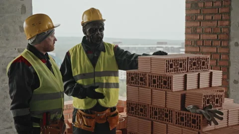 Zombie And Man Co-working At Construction Site Stock Footage 238081570