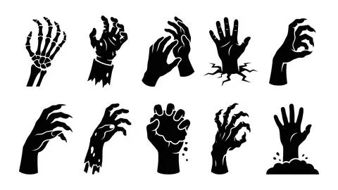 Zombie and skeleton hands icons collection with grasping gestures for horro.. Stock-Illustration