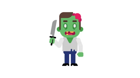 Zombie angry stomping and clenching teeth. Halloween character. Alpha channel Stock Footage 95934733