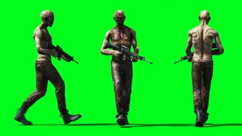 Zombie animation. Phisical motion blur. Realistic green screen 4k animation Stock Footage 132460974