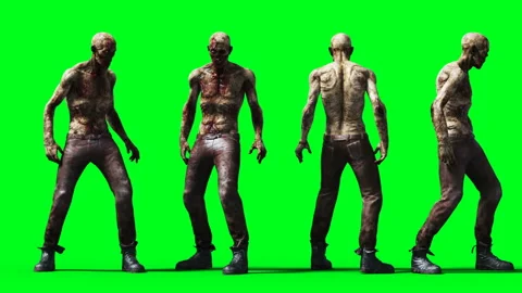 Zombie animation. Phisical motion blur. Realistic green screen 4k animation Stockbeeldmateriaal 132463033