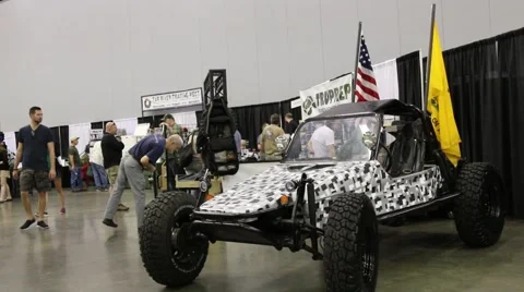 Zombie Apocalypse Car at Doomsday Prepper Trade Show Stock Footage 64907399