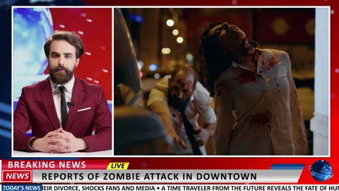 Zombie attack apocalypse news reports Stock Footage 248182753