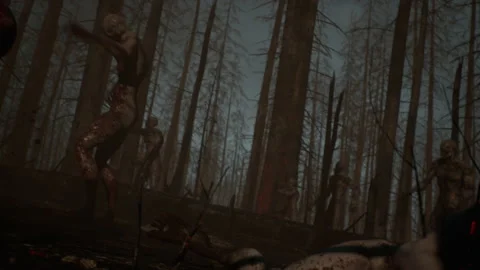 Zombie attack is under heavy fire in a sci-fi battle 03 Stock Footage 232202915