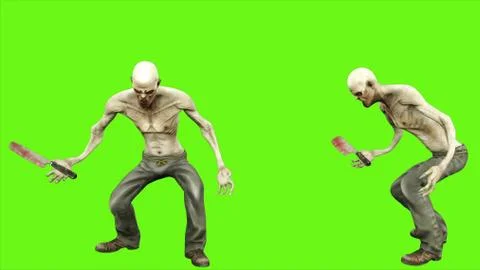 Zombie attacks on green screen 3D rendering Stock Illustration