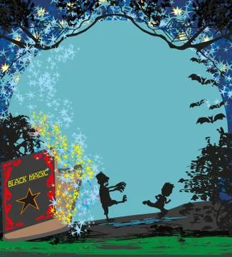 Zombie attacks at night frame Stock Illustration