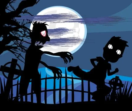 Zombie attacks at night Stock Illustration