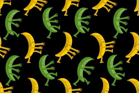 Zombie banana pattern seamless. Fruit has rotted to death background. Ornam.. Stock Illustration