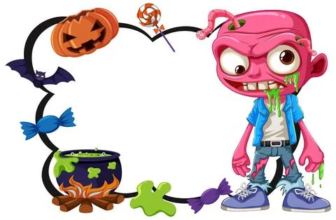 Zombie Border Decoration with Halloween Elements Stock Illustration