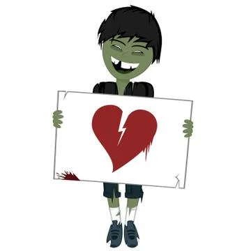 Zombie boy with a whiteboard Stock Illustration
