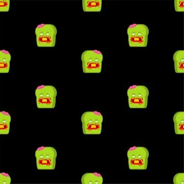 Zombie bread pattern seamless. Piece of green dead bread background 스톡 일러스트