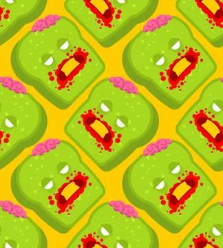 Zombie bread pattern seamless. Piece of green dead bread background Stock Illustration