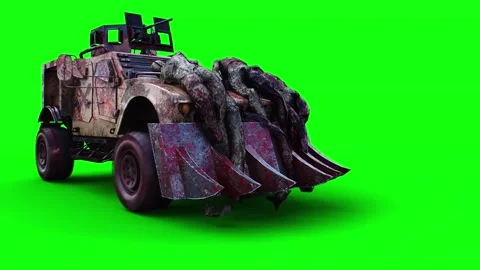 Zombie car very fast driving. Apocalyptic concept. Green screen isolate. Stock-Footage 304685184