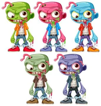 Zombie Cartoon Characters with Worm on Head Stock Illustration