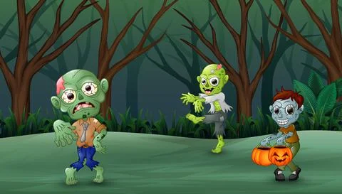 Zombie cartoon walking in the forest Stock Illustration