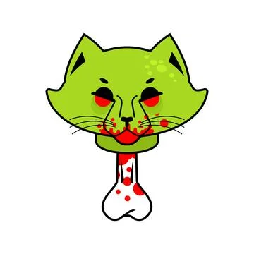 Zombie Cat Head. Dead Cat Head With Bone. Modern Fashion Illustration Stock Illustration
