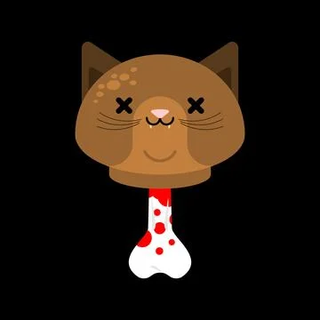 Zombie Cat Head. Dead Cat Head With Bone. Modern Fashion Illustration Stock Illustration